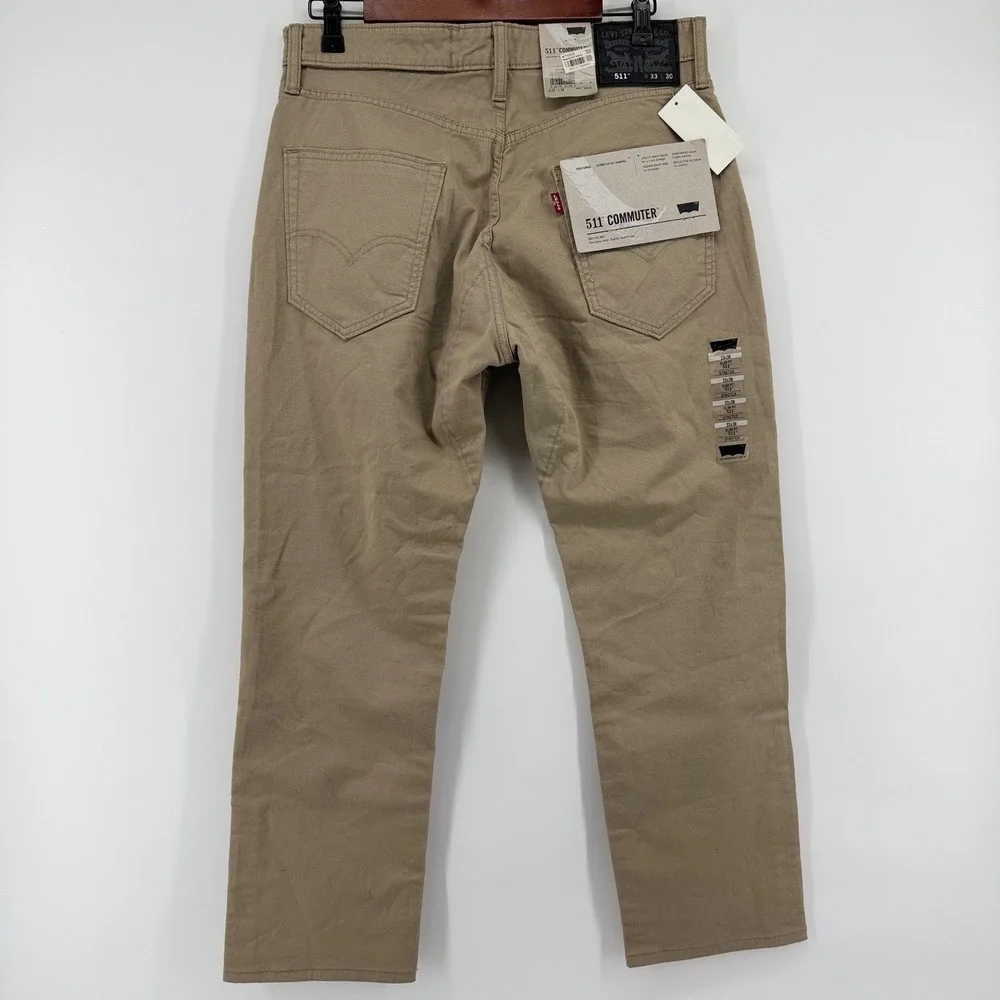 New Levi's 511 Commuter Pants Mens 33x30 Khaki Slim Fit Stretch Tapered Leg